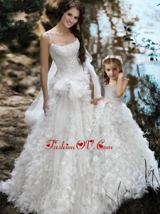 2016 Wonderful Spaghetti Straps Wedding Dresses with Ruffles and Beautiful Straps Flower Girl Dress with Bowknot