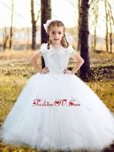 Cheap Scoop Really Puffy Flower Girl Dress with Hand Made Flowers and Appliques