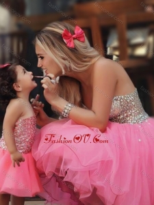 Unique Knee Length Prom Dress with Beading and New Style Beaded Little Girl Dress with Strapless