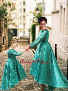 Unique Long Sleeves Prom Dress with Lace and Modest High Low Little Girl Dress with Half Sleeves