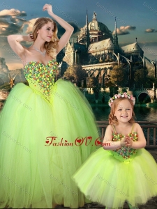 Unique Beaded Really Puffy Prom Dress in Yellow Green and Classical Spaghetti Straps Little Girl Dress with Beading