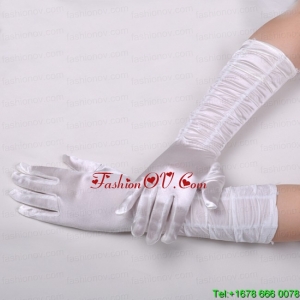 Lycra Fingertips Elbow Length Bridal Gloves With Ruching