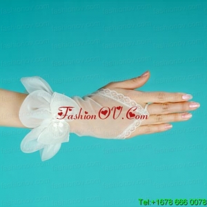 Tulle Fingerless Wrist Length Bridal Gloves With Hand Made Flower