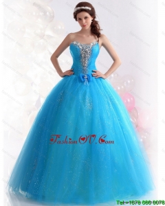 2015 New Style Blue Quinceanera Dresses with Rhinestones and Bowknot