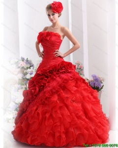 2015 New Style Strapless Dresses for a Quinceanera with Hand Made Flowers