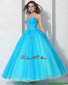New Style 2015 Beading Baby Blue Quinceanera Dresses with Bownot