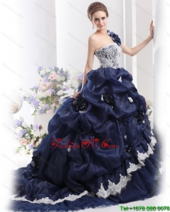 New Style 2015 One Shoulder Ruffles Quinceanera Dresses with Hand Made Flowers and Pick Ups
