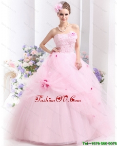 New Style Baby Pink Sweet Sixteen Dresses with Hand Made Flowers