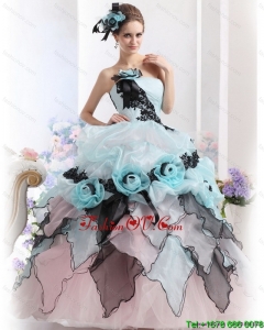 New Style Ruffles Multi Color 2015 Quinceanera Dresses with Hand Made Flowers