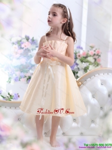 New Style Champagne Spaghetti Straps Little Girl Pageant Dresses with Waistband and Hand Made Flower