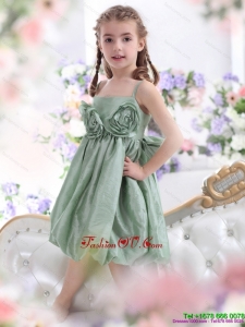 New Style Spaghetti Straps Little Girl Pageant Dress with Waistband and Hand Made Flower