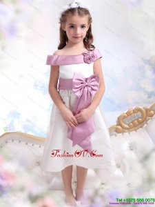 Off The Shoulder New Style White Little Girl Pageant Dresses with Flower and Bowknot