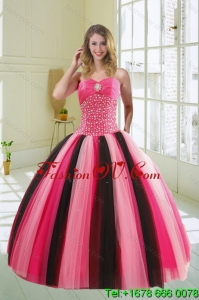Pretty Multi Color Sweetheart Beading Quince Dress for 2015