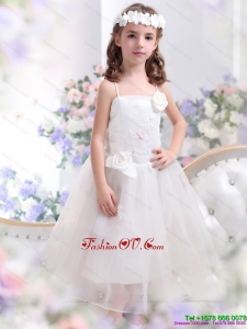 White Spaghetti Straps New Style Little Girl Pageant Dresses with Hand Made Flower and Appliques