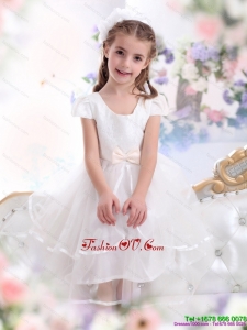 2015 New Style New Style Scoop White Little Girl Pageant Dresses with Bowknot and Ruffles