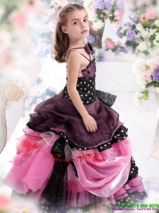 Multi Color Ruffled 2015 New Style Little Girl Pageant Dress with Bowknot and Hand Made Flower