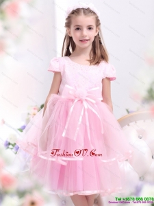 New Style Bownot and Appliques 2015 Little Girl Pageant Dresses in Rose Pink