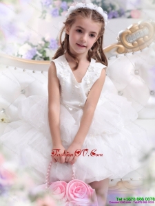 New Style White Appliques Scoop Little Girl Pageant Dress for 2015