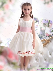 New Style White Scoop 2015 Little Girl Pageant Dress with Light Pink Sash