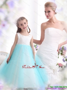 New Style White and Baby Blue Scoop Little Girl Pageant Dress for 2015