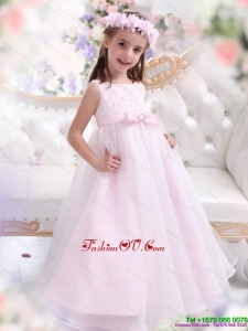 Scoop Appliques and Bowknot New Style Pageant Dresses for Girl in Baby Pink