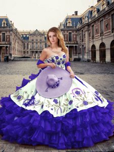 Customized Floor Length Purple Sweet 16 Dress Sweetheart Sleeveless Lace Up