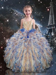 Discount Multi-color Organza Lace Up Kids Formal Wear Sleeveless Floor Length Beading and Ruffles