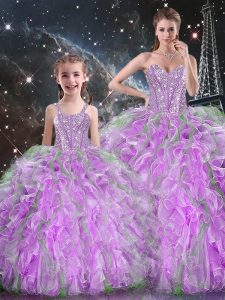 Fashion Organza Sweetheart Sleeveless Lace Up Beading and Ruffles 15 Quinceanera Dress in Multi-color