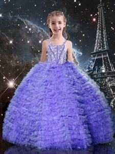 Latest Short Sleeves Beading and Ruffled Layers Lace Up Little Girl Pageant Gowns