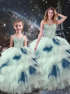 Graceful Sleeveless Organza Floor Length Lace Up Sweet 16 Dresses in Multi-color with Beading and Ruffled Layers