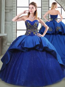 High Quality Ball Gowns Sleeveless Blue Quince Ball Gowns Court Train Lace Up