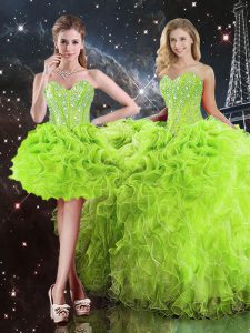 Lace Up Sweetheart Beading and Ruffles Quinceanera Dresses Organza Sleeveless