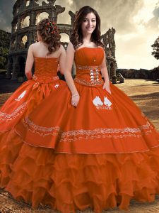 Fantastic Rust Red Sleeveless Taffeta Zipper Quinceanera Gown for Military Ball and Sweet 16 and Quinceanera