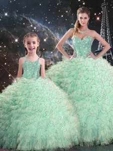 Decent Apple Green Lace Up Sweetheart Beading and Ruffles Quinceanera Gowns Organza Sleeveless