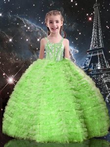 On Sale Straps Neckline Beading and Ruffled Layers Child Pageant Dress Sleeveless Lace Up
