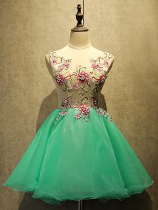Hot Selling Apple Green Organza Lace Up Prom Party Dress Sleeveless Mini Length Appliques
