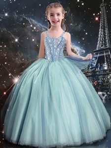 Adorable Straps Sleeveless Tulle Child Pageant Dress Beading Lace Up