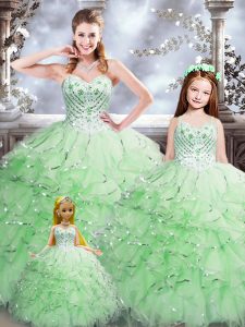 Custom Design Apple Green Sweetheart Neckline Beading and Ruffles Quinceanera Dress Sleeveless Lace Up