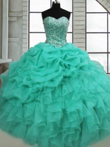 Admirable Sleeveless Beading and Ruffles and Pick Ups Lace Up Quinceanera Gown