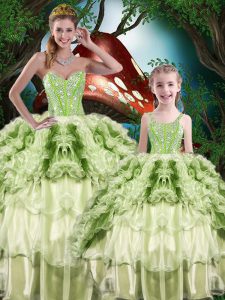 Hot Selling Ball Gowns Sweet 16 Dresses Yellow Green Sweetheart Organza Sleeveless Floor Length Lace Up