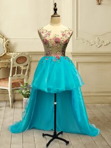 Scoop Sleeveless Lace Up Prom Gown Baby Blue Organza