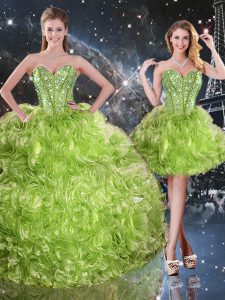Vintage Olive Green Lace Up Sweet 16 Dress Beading Sleeveless Floor Length