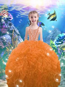 Excellent Organza Sleeveless Floor Length Little Girls Pageant Dress and Beading and Ruffles