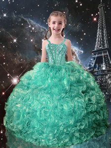 Organza Straps Sleeveless Lace Up Beading and Ruffles Little Girl Pageant Dress in Turquoise