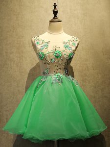 Fine Green Organza Lace Up Scoop Sleeveless Mini Length Prom Party Dress Embroidery