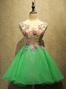 Pretty A-line Dress for Prom Green Scoop Organza Sleeveless Mini Length Lace Up