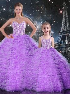 Chic Floor Length Lavender 15th Birthday Dress Sweetheart Sleeveless Lace Up