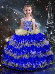 Perfect Straps Sleeveless Lace Up Pageant Gowns For Girls Multi-color Organza