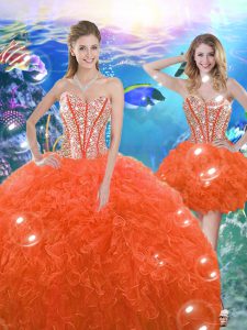 Orange Red Lace Up Sweetheart Beading and Ruffles Vestidos de Quinceanera Organza Sleeveless