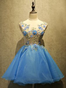 Smart A-line Prom Party Dress Baby Blue Scoop Organza Sleeveless Mini Length Lace Up